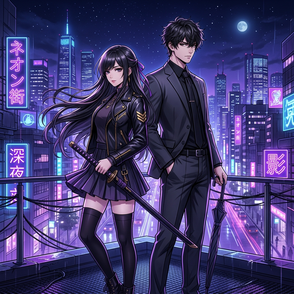 アニメ『来世は他人がいい』の吉乃と霧島を彷彿とさせる、都会の夜を背景にしたスタイリッシュなアイキャッチ。