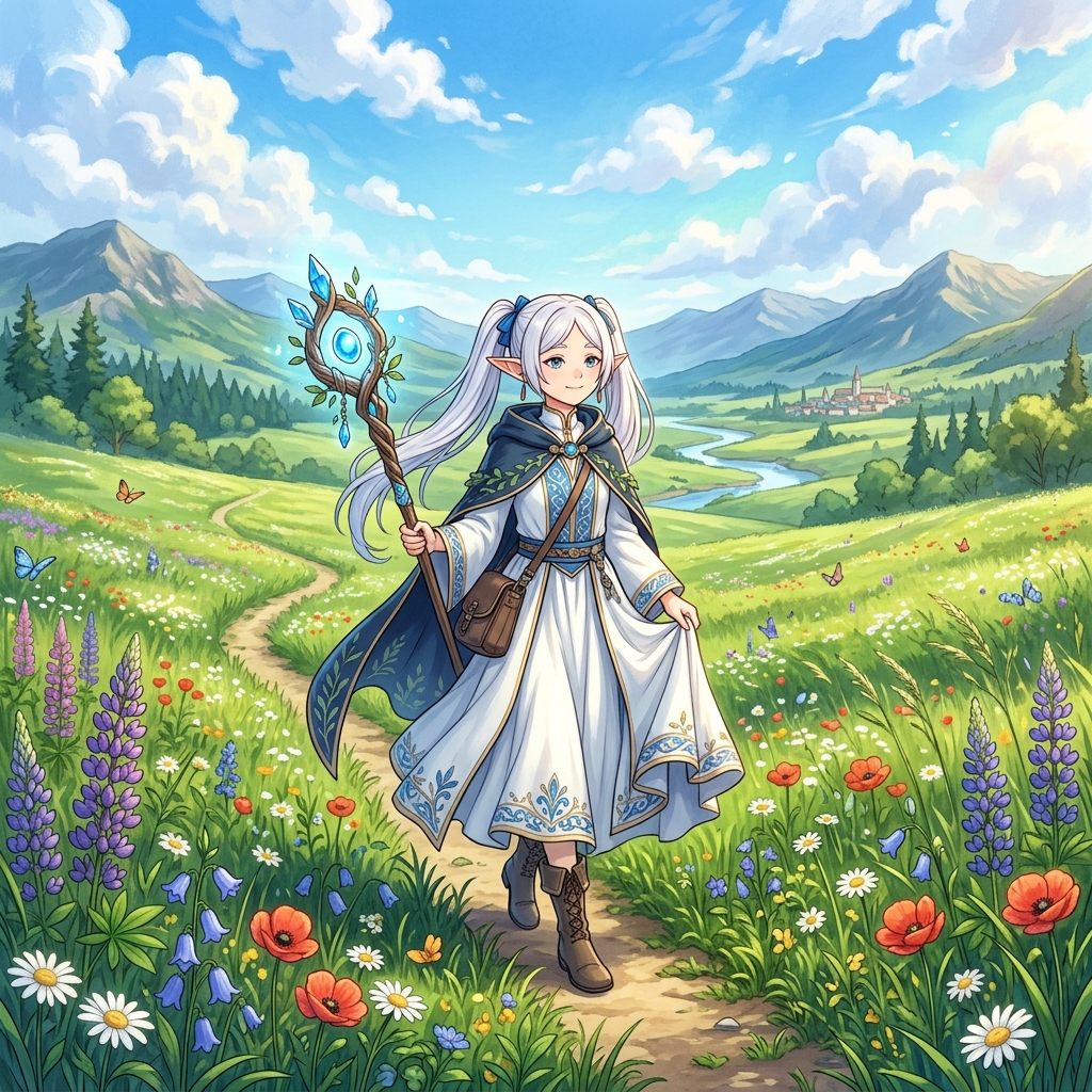 アニメ『葬送のフリーレン』をイメージした魔法使いのイラスト